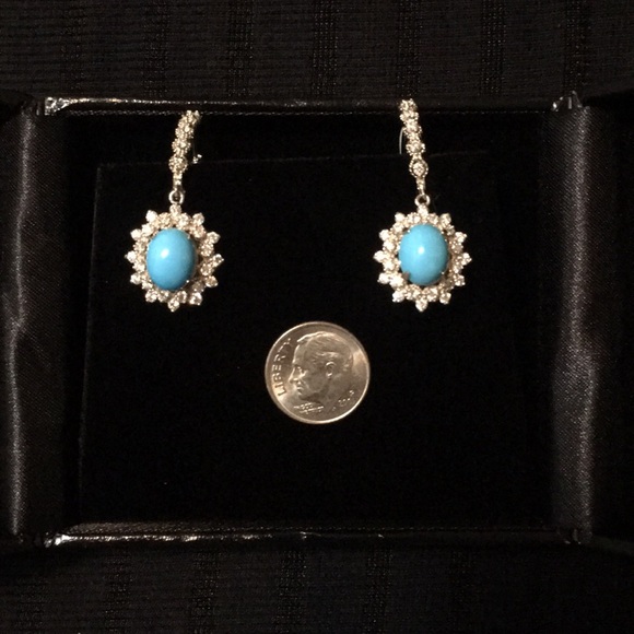 Turquoise & Diamond Earrings. - Picture 6 of 6
